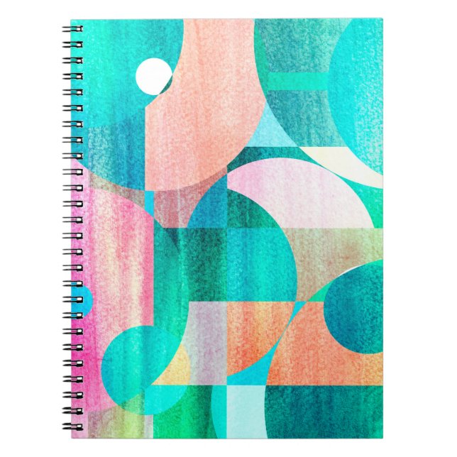 unusual bright colourful geometric abstract patter notebook (Front)