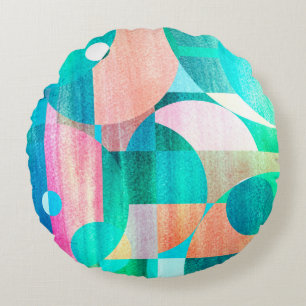 unusual bright colourful geometric abstract patter round cushion