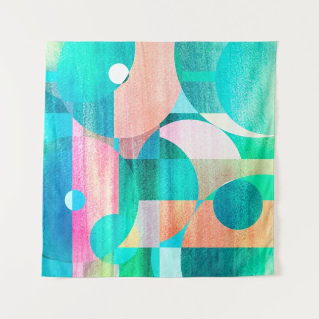 unusual bright colourful geometric abstract patter tapestry (Front)
