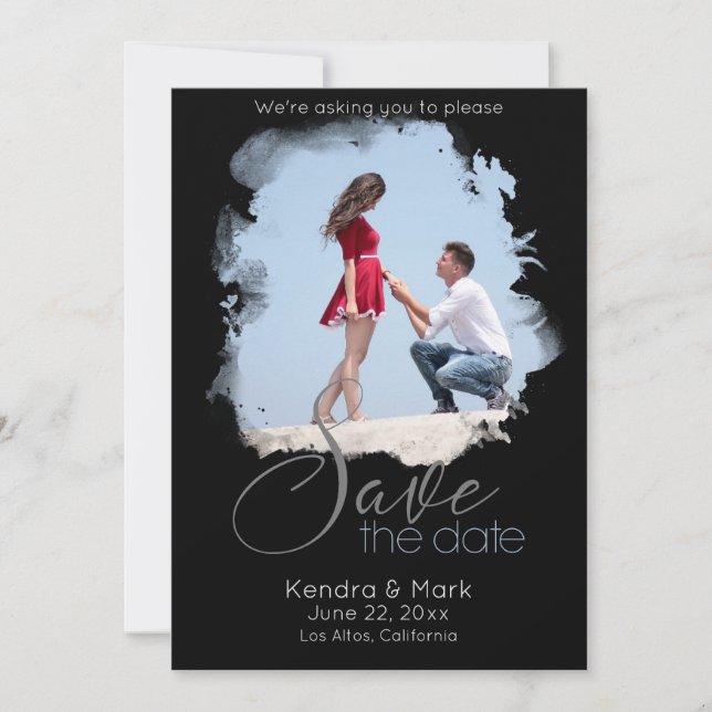 Unusual Brush Stroke Photo Window  Save the Date Invitation (Front)