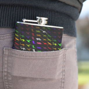 Unusual cool rainbow colorful cute dinosaur hip flask