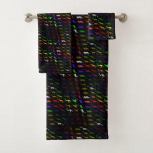 Unusual cool rainbow colourful cute dinosaur bath towel set
