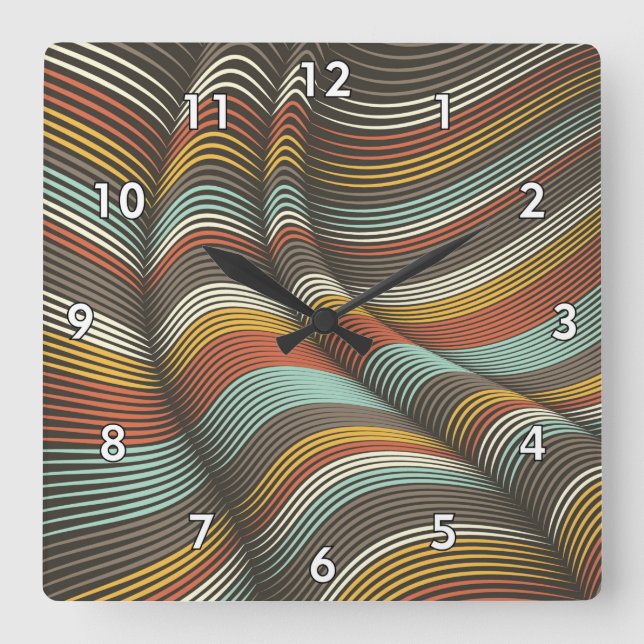Unusual Curved Decorative Flex Lines Square Wall Clock (Front)