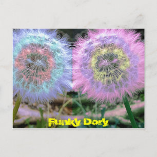 Unusual Funky Blue/ Lilac Flowers Pop Art Postcard