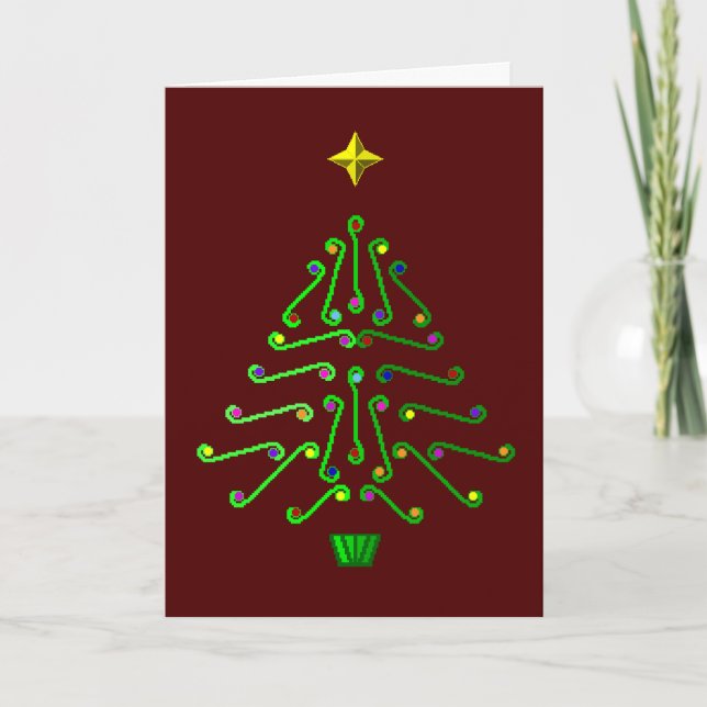 Unusual modern pixel art Christmas Tree Holiday Card (Front)