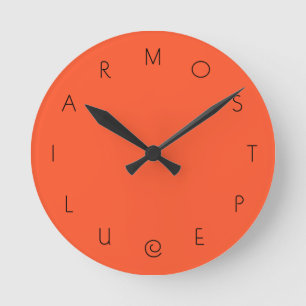 Unusual Most Peculiar Red Orange Large Letters Round Clock