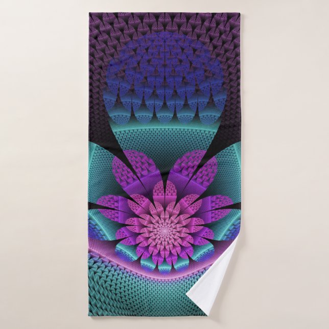 Unusual Patterned Colourful Fantasy Flower Fractal Bath Towel (Bath Towel)