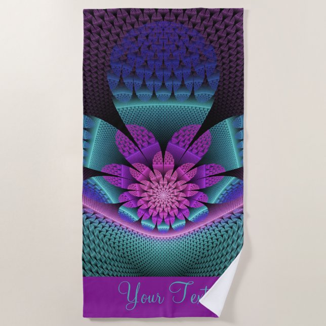 Unusual Patterned Colourful Fantasy Flower Fractal Beach Towel (Front)