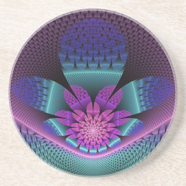 Unusual Patterned Colourful Fantasy Flower Fractal Coaster (Front)