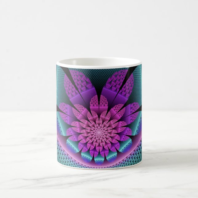 Unusual Patterned Colourful Fantasy Flower Fractal Coffee Mug (Center)