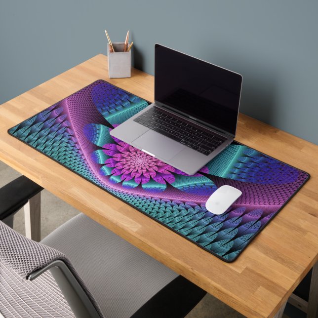 Unusual Patterned Colourful Fantasy Flower Fractal Desk Mat (Office 2)