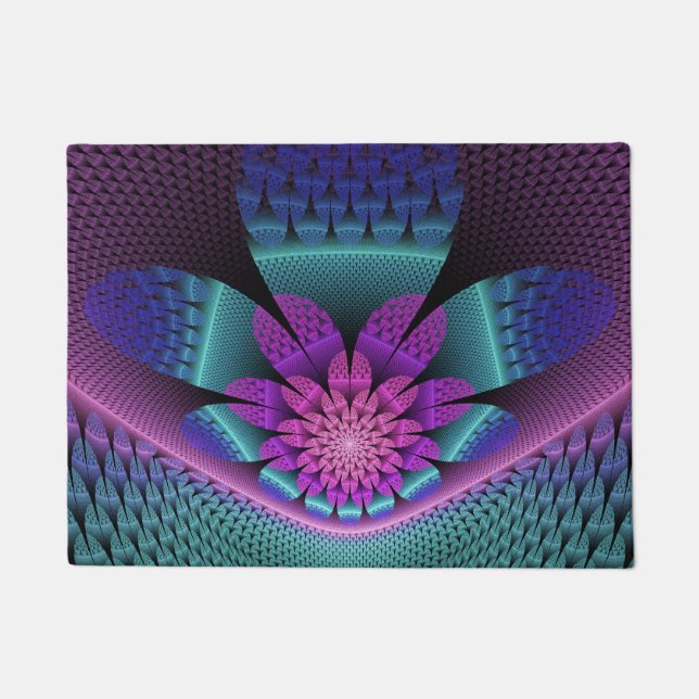 Unusual Patterned Colourful Fantasy Flower Fractal Doormat (Front)