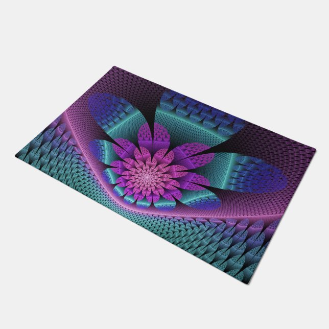Unusual Patterned Colourful Fantasy Flower Fractal Doormat (Angled)