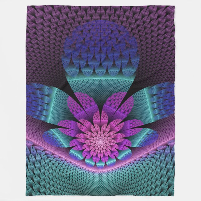 Unusual Patterned Colourful Fantasy Flower Fractal Fleece Blanket (Front)