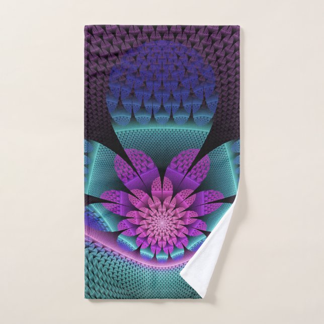 Unusual Patterned Colourful Fantasy Flower Fractal Hand Towel (Hand Towel)