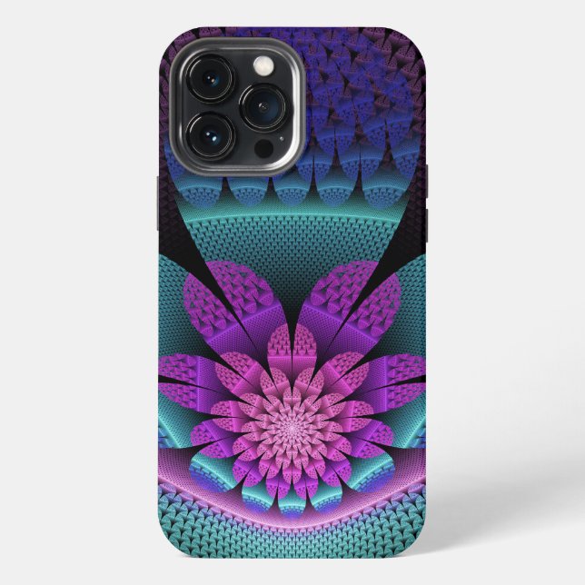 Unusual Patterned Colourful Fantasy Flower Fractal iPhone Case (Back)