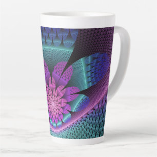 Unusual Patterned Colourful Fantasy Flower Fractal Latte Mug