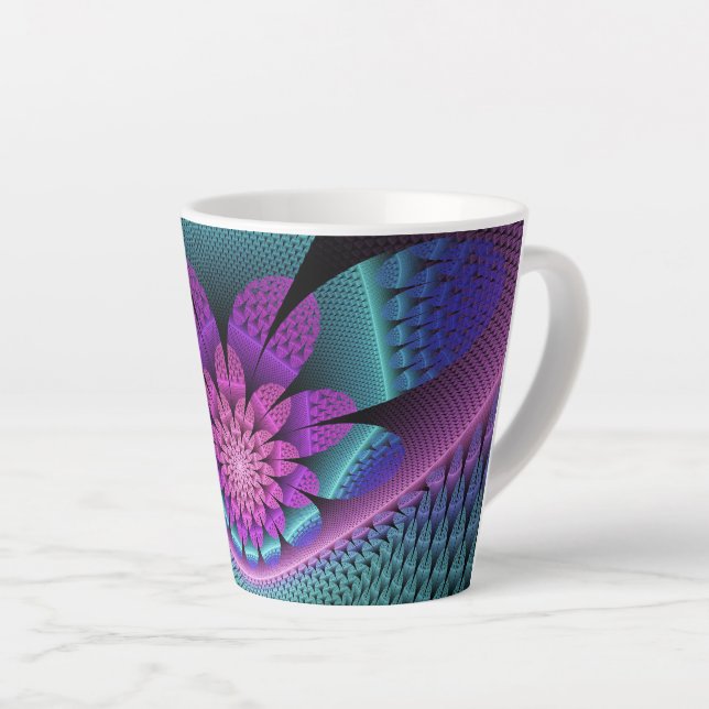 Unusual Patterned Colourful Fantasy Flower Fractal Latte Mug (Right Angle)