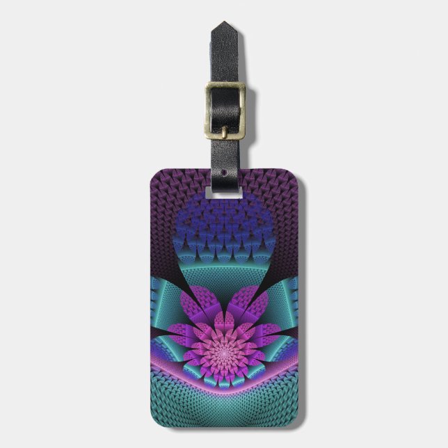 Unusual Patterned Colourful Fantasy Flower Fractal Luggage Tag (Front Vertical)