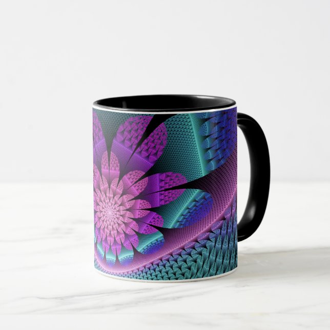 Unusual Patterned Colourful Fantasy Flower Fractal Mug (Front Right)