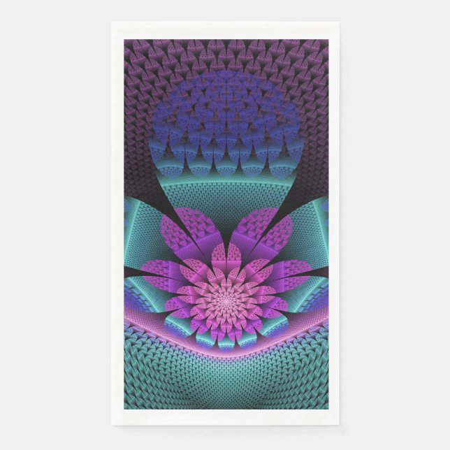 Unusual Patterned Colourful Fantasy Flower Fractal Napkin (Front)