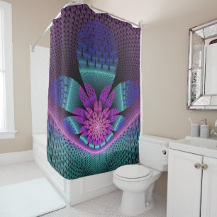 Unusual Patterned Colourful Fantasy Flower Fractal Shower Curtain
