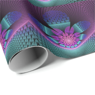 Unusual Patterned Colourful Fantasy Flower Fractal Wrapping Paper