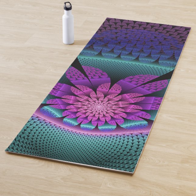 Unusual Patterned Colourful Fantasy Flower Fractal Yoga Mat (In Situ)