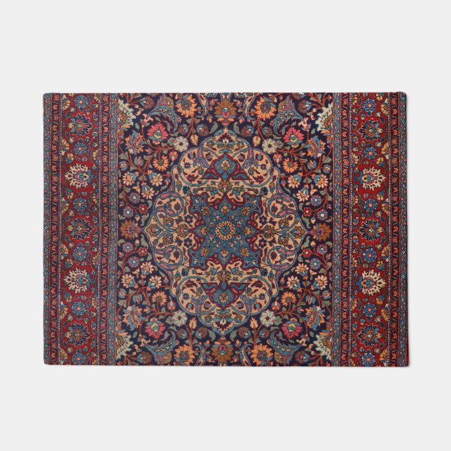 Unusual Persia Rug Blue Red Daisy  (Front)