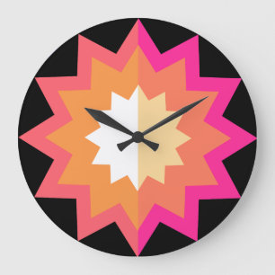 Unusual Pink/Orange Star on black background Large Clock