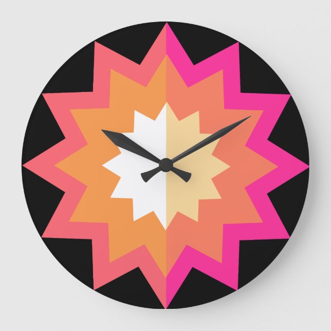 Unusual Pink/Orange Star on black background Large Clock (Front)