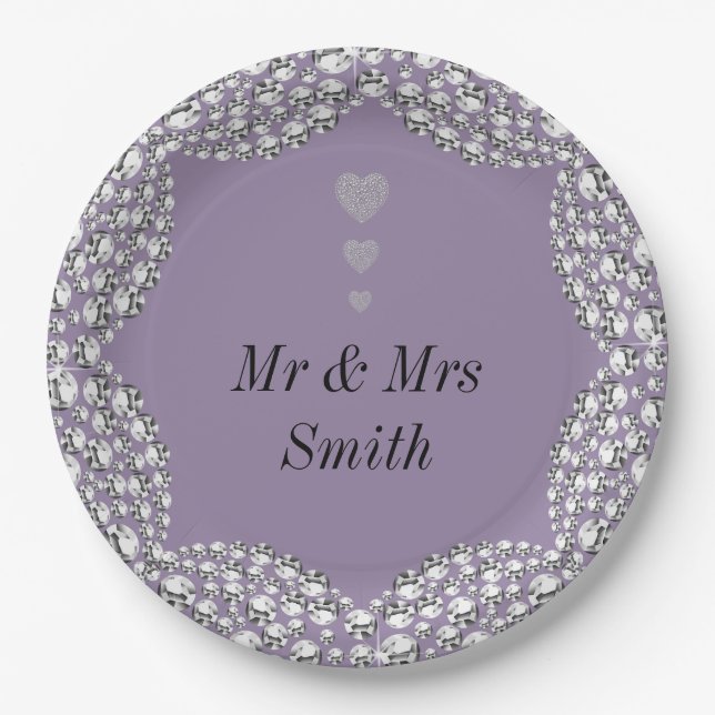 Unusual pretty personalised wedding party plates (Front)
