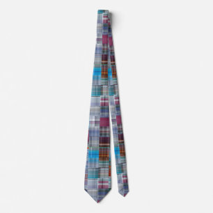 Unusual Quilt Pattern of Plaid Tartan Squares Tie