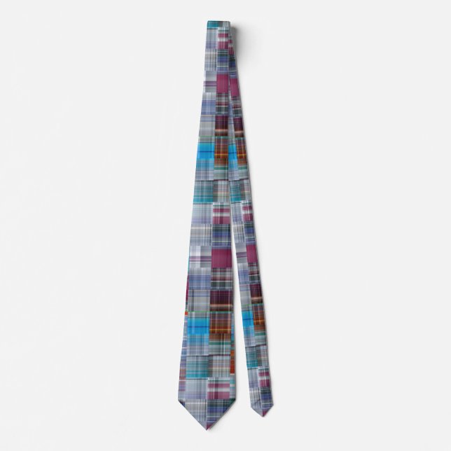 Unusual Quilt Pattern of Plaid Tartan Squares Tie (Front)