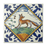 Unusual Repro Delft Fox with Birds Flying Scenic Tile<br><div class="desc">This is a reproduction of an antique handpainted Dutch Delft tile. Look closely and you'll see a flock of birds flying across the sky as the fox looks on. Charming, whimsical and exuberant design to use alone, in groups, or mix it with our other delft tiles to accent a tile...</div>