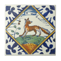 Unusual Repro Delft Fox with Birds Flying Scenic