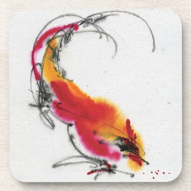 Unusual Rooster. Calligraphy and watercolor. Coaster (Front)