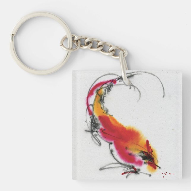 Unusual Rooster. Calligraphy and watercolor. Key Ring (Front)