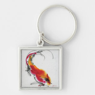 Unusual Rooster. Calligraphy and watercolor. Key Ring