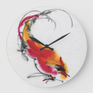 Unusual Rooster. Calligraphy and watercolor. Large Clock