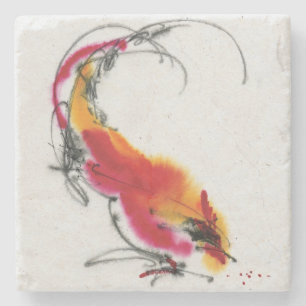 Unusual Rooster. Calligraphy and watercolor. Stone Coaster