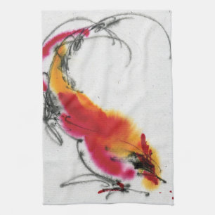 Unusual Rooster. Calligraphy and watercolor. Tea Towel