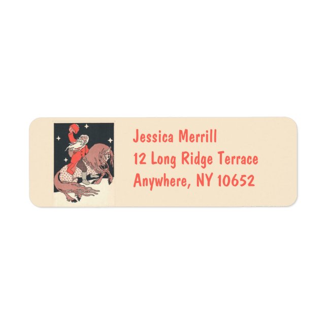 Unusual Santa on horse return address label (Front)
