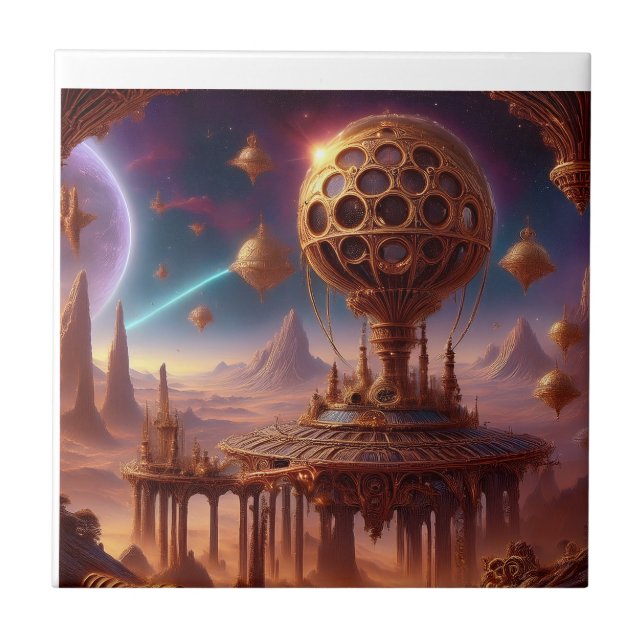 Unusual Spherical Structure On A  Desolate Planet Tile (Front)