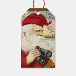 Unusual Stalking Santa Victorian Vintage Christmas Gift Tags