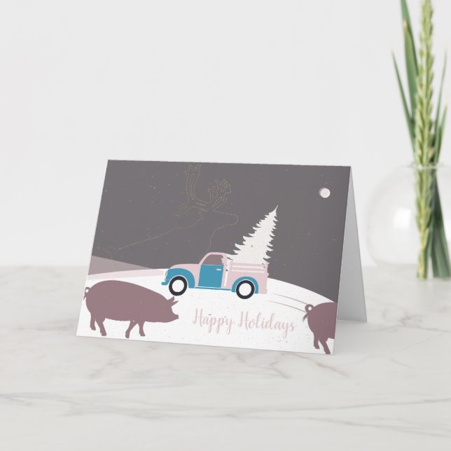 Unusual Truck and Christmas Tree Greetings Card (Front)