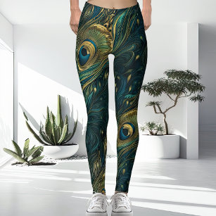 Unusual + Unique Highly Detailed Peacock Feather  Leggings