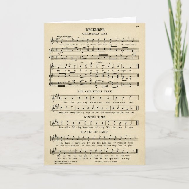 Unusual Vintage Christmas Music Sheet Songs Holiday Card (Front)