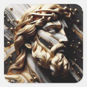 Unveiled Black and White Marble Cross With Gold Square Sticker