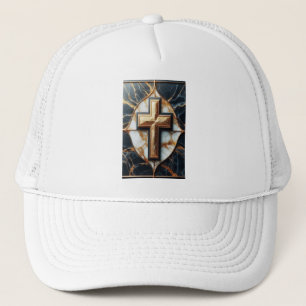 Unveiled Black and White Marble Cross With Gold Trucker Hat
